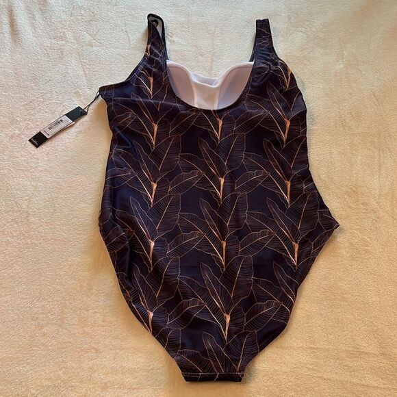 NWT Nicole Miller Purple with Gold Tropical Floral Print One Piece Swimsuit 1X - Picture 8 of 14